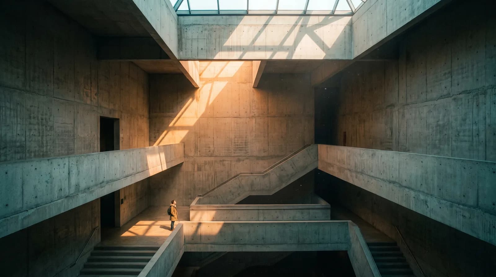 Brutalist Atrium at Dusk
